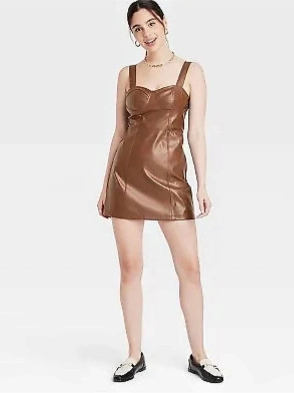 A New Day Brown Faux Leather Bustier Mini Dress Size 1X